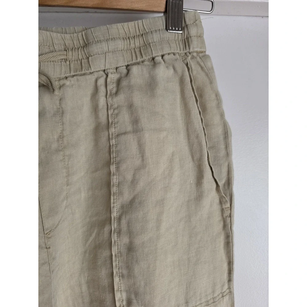 Zara Linen Pants Women S Beige Solid Casual Straight Trousers Minimalist